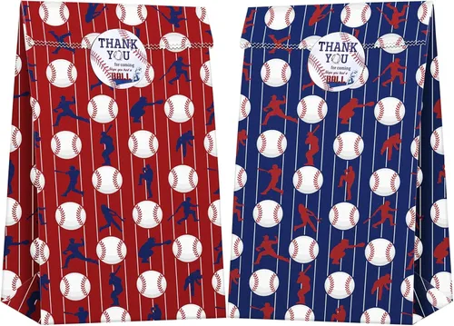 durony 24 bolsas de aperitivos de béisbol, bolsas de papel kraft de 9.4 x 5.1 x 3.1 pulgadas, bolsa de recuerdos de fiesta, bolsa de dulces con