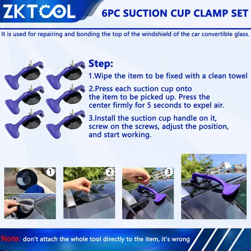 Miniatura 2 de ZKTOOL Juego de abrazaderas con ventosa de 6 piezas, kit de abrazaderas de clase para reparación y pegado de vidrio de techo de convertible