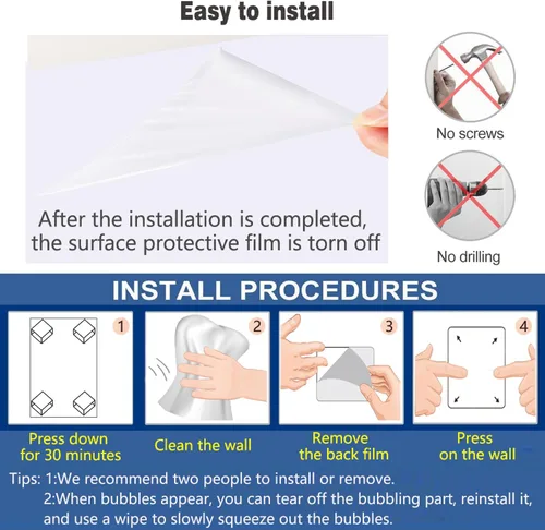 Miniatura 6 de Papel magnético de borrado en seco para pared, 50 x 18 pulgadas, adhesivo autoadhesivo para pizarra blanca con 12 marcadores magnéticos y borrador