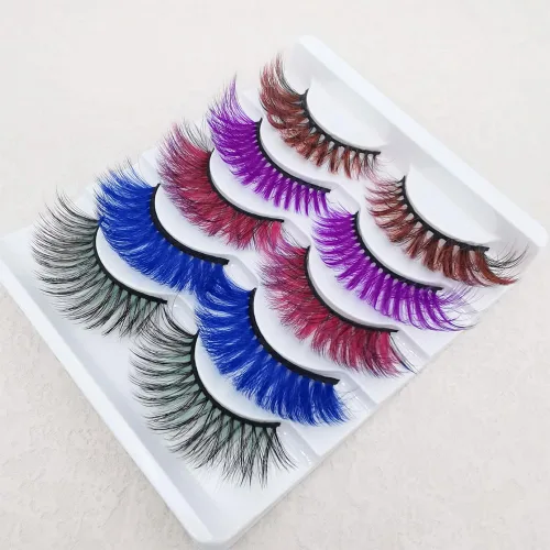 Miniatura 4 de Pestañas de colores para Halloween, Pascua, imitación de visón, pestañas postizas con color largas y dramáticas para fiesta, pestañas postizas
