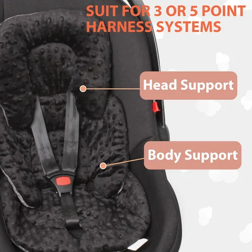 Miniatura 3 de Inserto para asiento de automóvil infantil, cojín reversible 2 en 1 para asiento de automóvil para recién nacido, soporte para la cabeza y el Negro