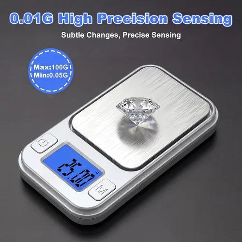 Miniatura 3 de Diyife - Mini báscula digital de gramo de bolsillo de 0.00 oz, escala de miligramos de 7.01 onzas con estuche de almacenamiento, 8 unidades, Plateado