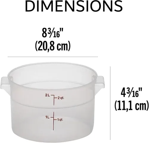 Miniatura 2 de Lumintrail Cambro Recipiente Redondo de Almacenamiento de Alimentos de 2 Cuartos, Paquete de 2 Translúcido, con Tapa Translúcida, Incluye Juego