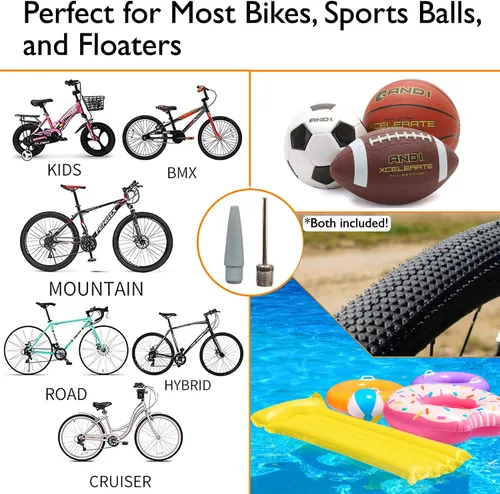Miniatura 6 de Lumintrail Mini bomba de bicicleta portátil para válvulas Presta y Schrader - Bomba de aire para neumáticos de bicicleta con manómetro - Bola