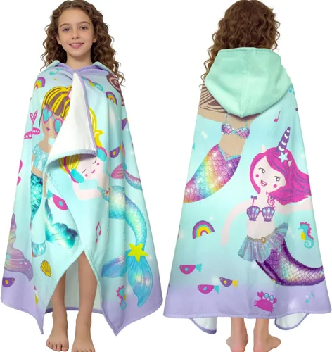 Miniatura 29 de VOOVA & MOVAS Toalla de playa con capucha para niños de 3 a 8 años, 30 x 50 pulgadas, suave, gruesa, grande, 100% algodón, absorbente para playa