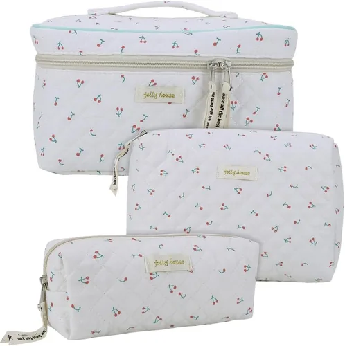 Juoxeepy Bolsa de maquillaje de algodón, bolsa de cosméticos de viaje, bolsa de cosméticos acolchada, bolsa de aseo floral estética coqueta A01-3pcs