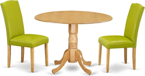 Miniatura 68 de East West Furniture DLEN3-BLK-69 - Juego de muebles de comedor de 3 piezas que contiene una mesa de comedor redonda con gotas y 2 sillas tapizadas