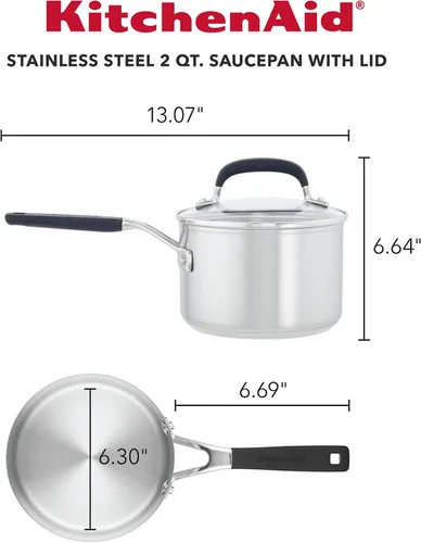 Miniatura 2 de KitchenAid - Sartén de acero inoxidable de inducción con marcas de medición y tapa, 2 cuartos de galón, acero inoxidable cepillado