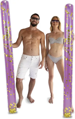 Miniatura 8 de POZA - Paquete de 2 flotadores inflables gigantes para piscina, lujosos fideos flotantes de agua gigantes de 74 pulgadas llenos de confeti Oro Rosa