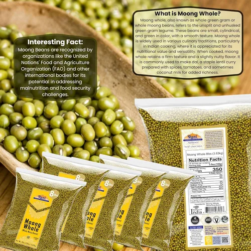 Miniatura 2 de Rani Moong entero (ideal para cocinar y germinar, frijoles enteros con piel) Lentejas indias de 8 libras (128 onzas), paquete de 5 (total 40 libras)