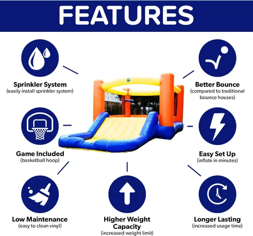 Miniatura 7 de JumpOrange Tobogán acuático naranja pequeño con piscina para niños pequeños y niños pequeños (con soplador), salto y tobogán, aro de baloncesto