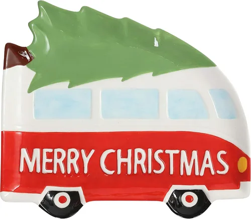 Stephanie Imports Placa decorativa de cerámica con forma de autobús navideño de 10.0 in Feliz Navidad (autobús)