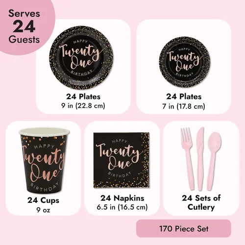Miniatura 4 de Sparkle and Bash Kit de decoraciones de cumpleaños número 21 para ella y suministros para fiesta, juego de platos de papel de 170 piezas