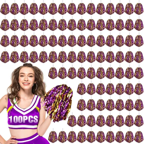 Miniatura 10 de 100 pompones metálicos de animadora con mango de bastón, pompones de animadora, 1.06 onzas, flores de mano de escuadrón de animadoras para adultos