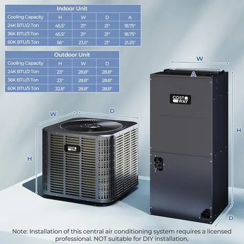 Miniatura 8 de COSTWAY Sistema de bomba de calor de aire acondicionado central por conductos de 2 toneladas, inversor de 24000 BTU AC dividido con unidad de manejo