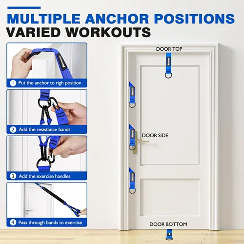 Miniatura 6 de Ayombo Equipo de entrenamiento de gimnasio en casa, bandas de resistencia pesada con asas, anclaje de puerta, accesorio de cuerda de tríceps