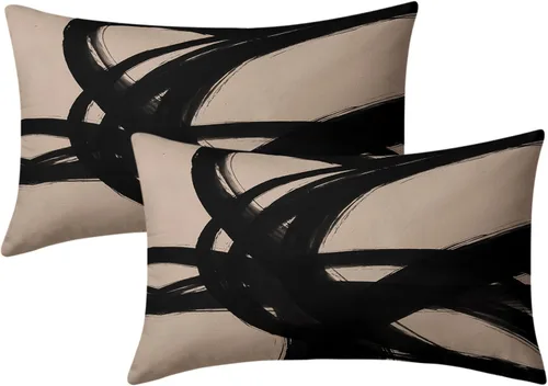 Miniatura 14 de Juego de 2 fundas de almohada de línea de arte abstracto negro y marrón de 16 x 16 pulgadas, juego de 2 fundas de almohada decorativas con estampado