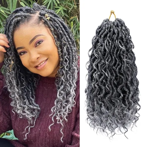Miniatura 20 de Goddess Locs - Cabello de ganchillo de 10 pulgadas, 7 paquetes de cabello de ganchillo bohemio sintético para mujeres negras, rastas de ganchillo #1B