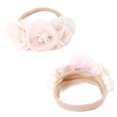 Miniatura 7 de cherrboll 3 diademas de flores para bebé, súper suaves y elásticas, de nailon, para recién nacidas Rosa (Rose Bloom)