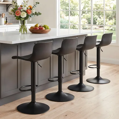 Miniatura 3 de LSSBOUGHT Taburetes de bar, taburetes de bar giratorios de altura de mostrador con respaldo de carcasa de plástico, sillas de bar ajustables, Negro