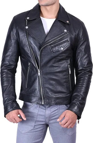 Miniatura 2 de Chaqueta Hombre - Cafe Racer Real Lambskin Leather Motorcycle Biker Jacket