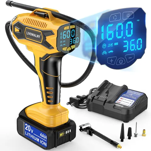 Miniatura 14 de LIVOWALNY Compresor de aire para inflador de neumáticos, compatible con batería Milwaukee de 18 V, bomba de aire eléctrica portátil inalámbrica