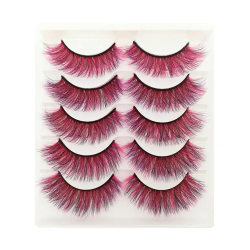 Miniatura 7 de Pestañas de colores para Halloween, Pascua, imitación de visón, pestañas postizas con color largas y dramáticas para fiesta, pestañas postizas