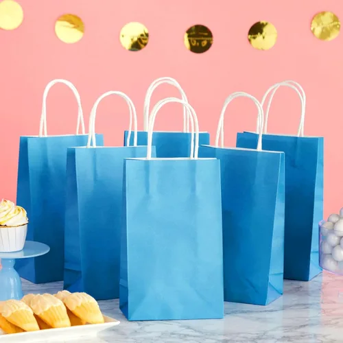 Miniatura 2 de BLUE PANDA Bolsas de regalo – 9 x 5 x 3 pulgadas, paquete de 25, color azul, bolsas de recuerdo de fiesta con asas para dulces y golosinas