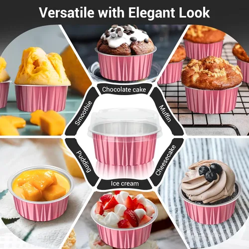 Miniatura 7 de EUSOAR Tazas de aluminio para hornear, paquete de 30 tazas de 5 onzas para cupcakes con tapas, moldes de pastel de 4.2 fl oz, flanes de postres, Azul