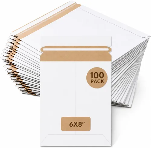 BOX USA Sobres rígidos de 6 x 8 pulgadas (paquete de 100 unidades), sobres de cartón para fotos, tarjetas de intercambio, impresiones pequeñas, se