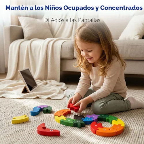 Miniatura 5 de lovestown - Rompecabezas de madera con diseño de animales, rompecabezas con letras, diseño de serpiente.