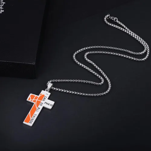 Miniatura 4 de Susook Basketball Cross Necklace for Boys Bible Verse I CAN DO All Things Stainless Steel Sport Pendant for Men