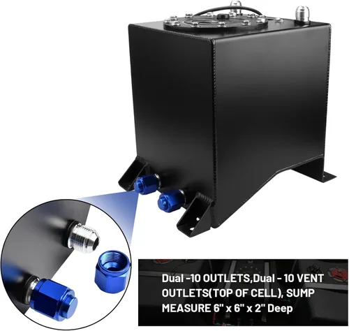 Miniatura 3 de Tanque de gas para celdas de combustible de 2.5 galones 10L universal con remitente de nivel, tanque de combustible de aluminio pulido para carreras