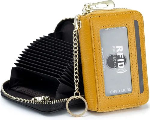 Miniatura 10 de imeetu - Tarjetero RFID, Estuche para Tarjetas de Negocios de Cuero Genuino, Cartera con Bloqueo RFID para Mujeres y Hombres