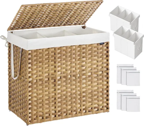 Miniatura 10 de SONGMICS Cesta de lavandería con tapa, cesta de ropa de 110 litros con 2 bolsas de forro extraíbles, 6 bolsas de malla, canasta de mimbre para Gris