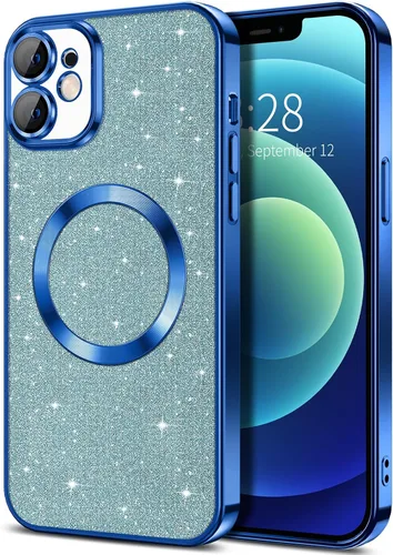 Miniatura 62 de Hython Funda para iPhone 13 Pro Max con purpurina, fundas magnéticas transparentes para teléfono con protector de lente de cámara