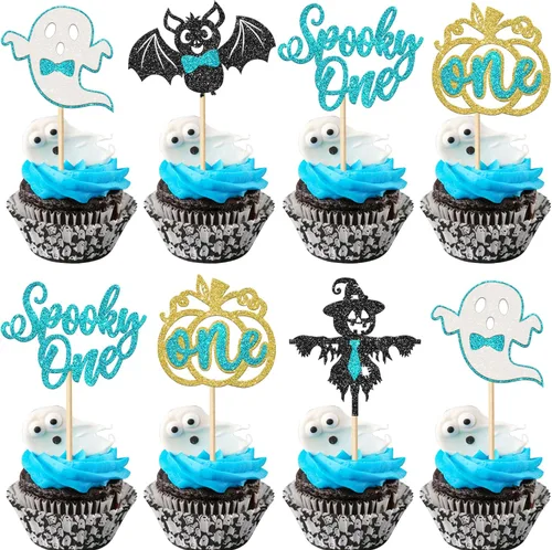 Miniatura 15 de Paquete de 24 adornos para cupcakes de Halloween con purpurina rosa, fantasma, pequeño abucheo, murciélago, bruja, gato, calabaza, magdalena