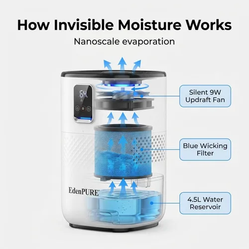 Miniatura 6 de EdenPURE Humidificador sin niebla: humidificación evaporativa silenciosa y sin niebla con tanque de 4.5 L, funcionamiento eficiente de energía