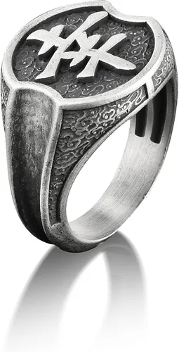 Miniatura 3 de BySilverStone Jewelry Anillo de felicidad de caligrafía japonesa, jeroglífico de arte japonés, anillo de sello meñique para hombres, anillo diario