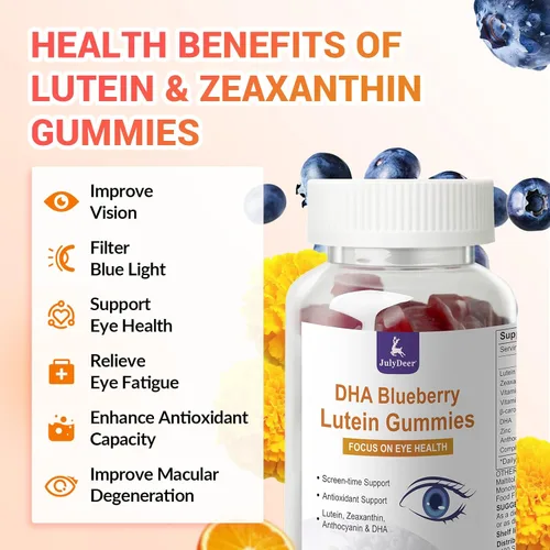Miniatura 4 de JulyDeer 2 paquetes de gomitas de luteína y zeaxantina que apoyan la salud ocular, 9 en 1 con 8 mg de luteína y 1.6 mg de zeaxantina, soporte