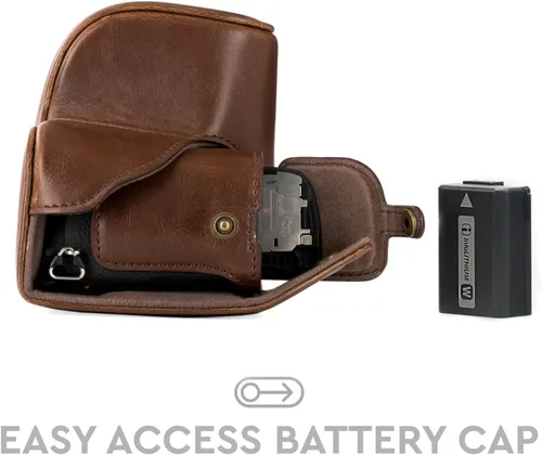 Miniatura 9 de MegaGear "Ever Ready" - Funda de piel para cámara, fácil de instalar, trípode y accesorio periférico, compatible con Sony Alpha A6000, A6300