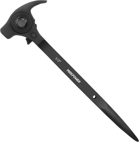 Miniatura 8 de MAXPOWER Llave de carraca de andamaje de 1/2" y 3/8" con trinquete, llave podger con martillo de garra, palanca, barra de palanca y funciones