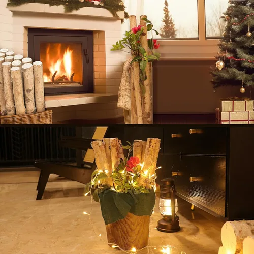 Miniatura 6 de Paquete de 12 troncos de abedul para chimenea de madera decorativa para manualidades, troncos de abedul natural para decoración, decoración