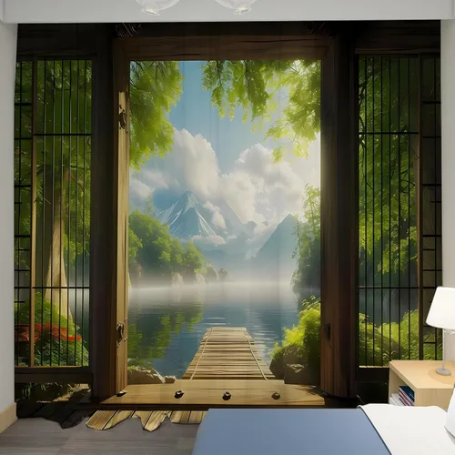Miniatura 6 de Cortinas Opacas para Dormitorio - Balcones, Montañas, Océanos, Bosques - Cortinas con Aislamiento Térmico que Oscurecen la Habitación para Sala