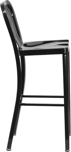 Miniatura 6 de BizChair Taburete de bar de metal negro para interiores y exteriores de 30 pulgadas de alto con respaldo de listón