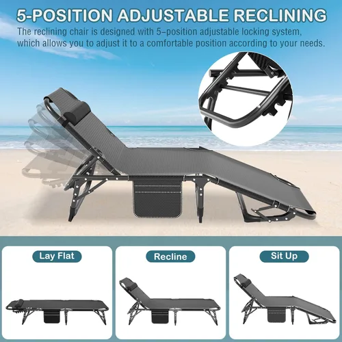 Miniatura 3 de NAIZEA Catre plegable de camping con alfombrilla para adultos, silla de descanso ajustable al aire libre, cama de dormir resistente, catres