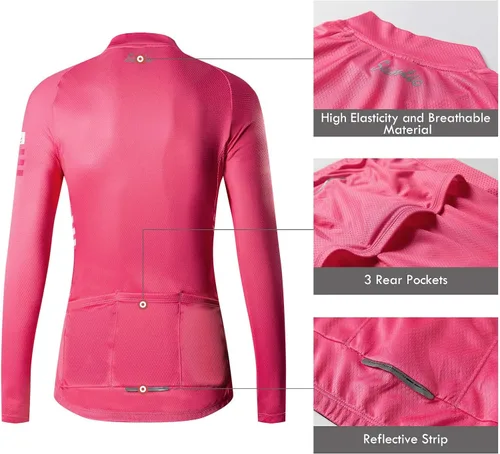 Miniatura 4 de Santic Maillot de ciclismo para mujer, manga larga, camisas de bicicleta, chaqueta de bicicleta con bolsillos