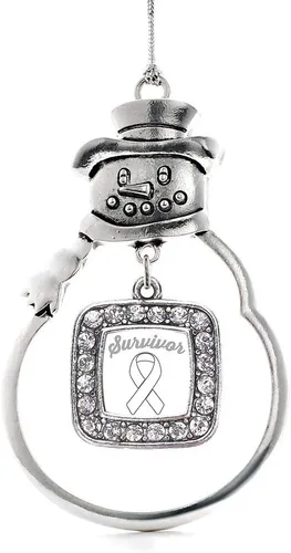 Miniatura 151 de Inspired Silver - Adorno de rodillo de reina - Adorno cuadrado de plata con muñeco de nieve con joyas de circonita cúbica
