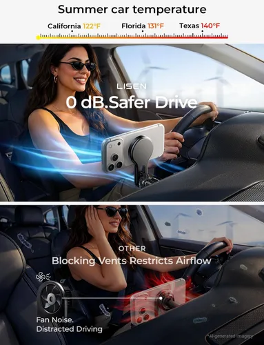 Miniatura 3 de LISEN Cargador de Coche MagSafe de 15W, [Carga Estable y Rápida] Cargador Magnético Inalámbrico para Coche, Cargador de Soporte Telefónico