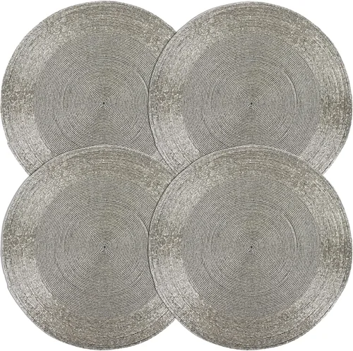 Miniatura 16 de Manteles individuales de 13 pulgadas con cuentas redondas para mesa de comedor - Manteles decorativos con cuentas de vidrio y respaldo de algodón